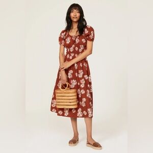 Madewell Sophia Linen Blend Floral Brown Midi Dress